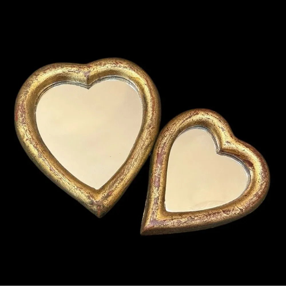 Rare Graduated Set Vintage Florentia Heart Mirrors Original 60s Green Star Paper